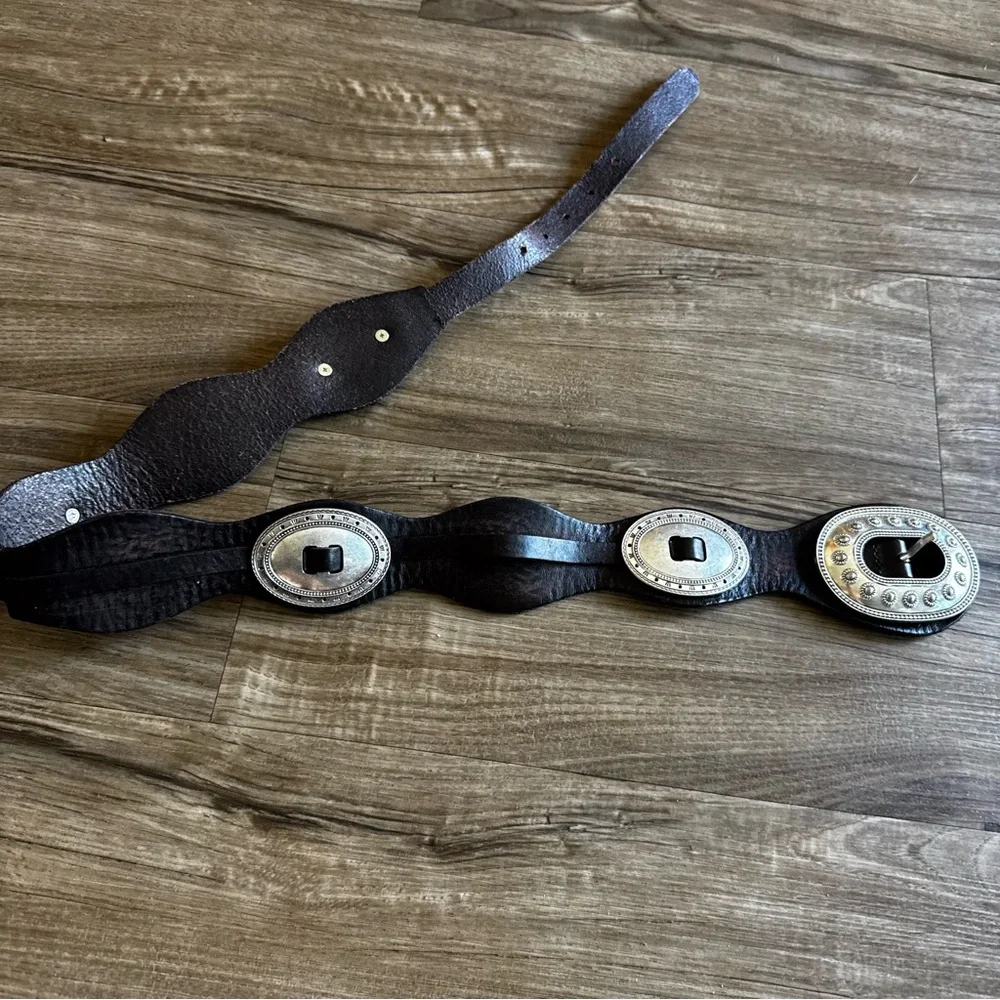 Zara Brown Leather Belt with Silver Concho Buckles